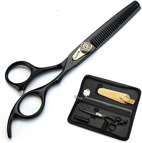 6-цолови черни професионални фризьорски ножици, набор от режещи ножици, филировочные ножици, черен калъф, четка