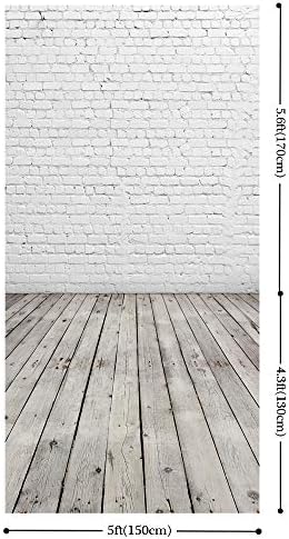 Бяла тухлена стена 8x12 См със Сиви Дървени подове, Фон за Снимки, Винил Фон за снимки D-2504