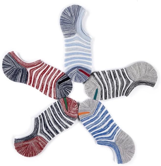 WZHYY, 5 чифта/лот, Мъжки чорапи Голям Размер, Пролетно-летни Памучни Шарени Силиконови чорапи, Меки дишащи Къси чорапи, мъжки (Цвят: A, Размер: One Size)
