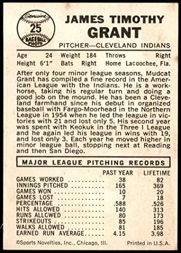 1960 Лист 25 ГРЕШКА Джим Грант Кливланд Индианс (Бейзболна картичка) (Бяла шапка / Снимка всъщност Брукс Лорънс