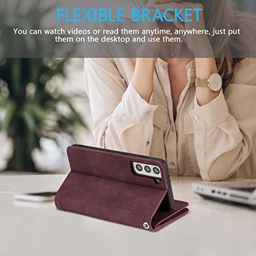 Чанта-портфейл UEEBAI за Samsung Galaxy S23, 9 Слотове за карти, Джоб с цип, джоб за чанти, Магнитна Закопчалка,