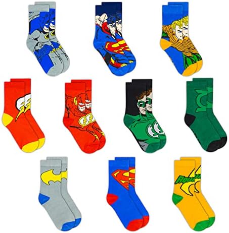 Чорапи от Комикси на DC за момчета, 10 X Чорапи за момчета, Чорапи за деца с образа на Батман, Супермен, Уондър Жените и Флэша