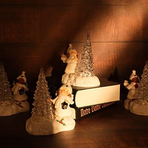 Коледна Елха 2 Двойки Коледни орнаменти във формата на Ангелчета с Искрящимися Разноцветни Светлини и Таймер