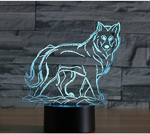 Jinnwell 3D Вълк Куче домашен Любимец Нощно Лампа Илюзия 7 Цвята Смяна на Сензорен Прекъсвач Настолни Лампи