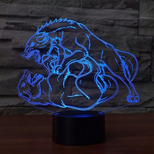 Jinnwell 3D Вълк Животно Нощно Лампа Илюзия 7 Цвята Смяна на Сензорен Прекъсвач Настолни Лампи За Маса Украса