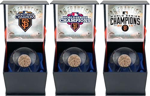 San Francisco Giants 2010, 2012 и 2014 MLB World Series Шампионската 3 Кристална Бейзболен, определени с Рециклирани бейзболни топки World Series Dirt - MLB, използвани в играта