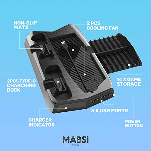 Влак охлаждане Mabsi Tech PS5, Фен-поставка за PlayStation 5, Вертикална станция охлаждане PS5, докинг станция