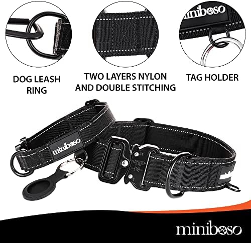 Черен нашийник Miniboso за големи кучета с висока товароносимост - Быстросъемный нашийник за кучета - Регулируем