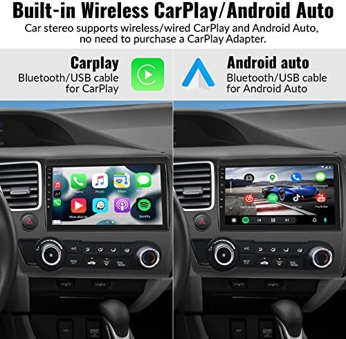 Автомагнитола Android 11 за Honda Civic 2013-2017, 9-инчов Сензорен екран с тире, GPS-навигация, Безжична автомагнитола Apple Carplay Android с Bluetooth, WiFi, Hi-Fi, USB, AHD, Резервна камера, микрофон