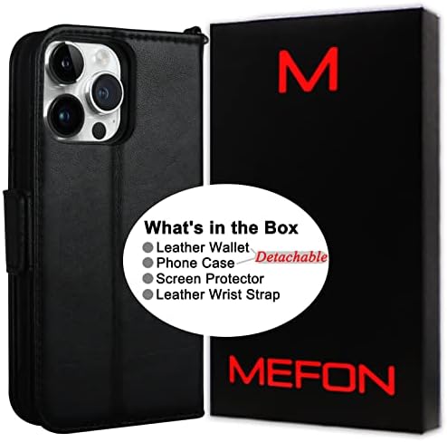 Калъф MEFON за iPhone 14 Pro Max от естествена кожа, свалящ-портфейл с панти капак и притежател на лична карта