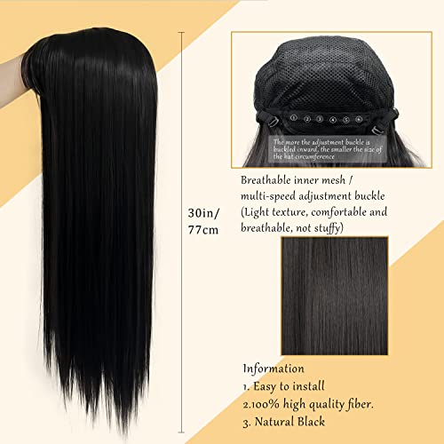 Права черна перука AIDUZETY с дължина 30 инча с Бретон - Огнеупорни Синтетични перука за ежедневна употреба