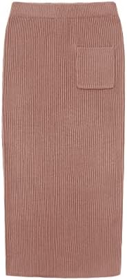Дамски Поло chouyatou, Комплект дрехи от 2 теми, Вязаный Пуловер в Рубчик, Пола-молив Миди, Комплект