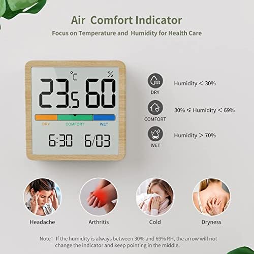 SAWQF LCD цифров часовник влага Стаен Термометър, Влагомер за домашния Офис, Тенис на измерване на температурата