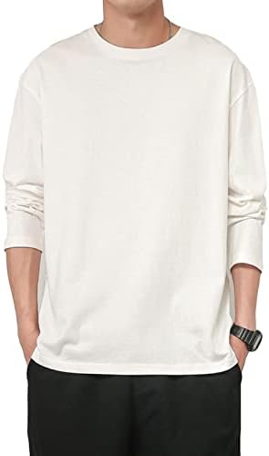 Kyisoy/ Мъжки Памучен тениска Размер на Плюс с дълъг ръкав, Hoody с кръгло деколте, Без Приятелка, Обикновена,