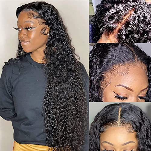 Перуки Дантела Отпред Дълбока вълна от Човешки косъм Перуки за черни жени HD Прозрачни 13 × 4 Перуки Дантела