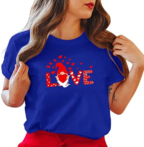 KCJGIKPOK Графични Тениски за Жени за Ден на Свети Валентин с Принтом на Сърцето с Къс Ръкав и Кръгло деколте,