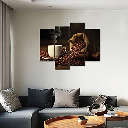 Първата снимка на стената - Кафява чаша кафе и кафе на зърна. Стенни Художествена Рисувани Живопис Печат Върху