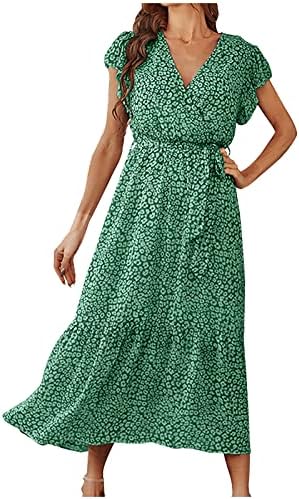 Женствена рокля за лятото 2023, Модерно Ежедневното Пролетно-Лятна Рокля с Къс ръкав и V-образно деколте с флорални