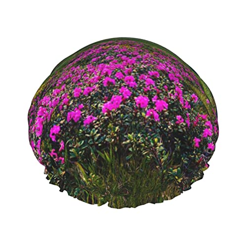 Шапка за душ Nature Purple Flowers Meadow Mountain Scenic, Шапка за душ за жени, бързо съхнещи шапки за косата
