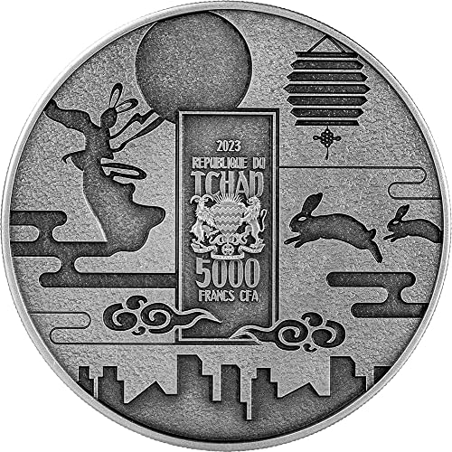 2023 Модерна Възпоменателна монета PowerCoin Чанг Ер И Нефритови Заек 1 Унция Сребърна Монета 5000 Франка Чад