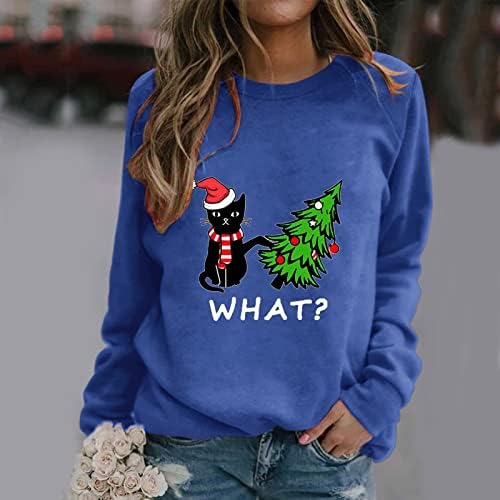 Дамски Коледна Hoody с кръгло деколте и Принтом, Пуловер с кръгло деколте, Блузи, Ежедневни Свободен Пуловер