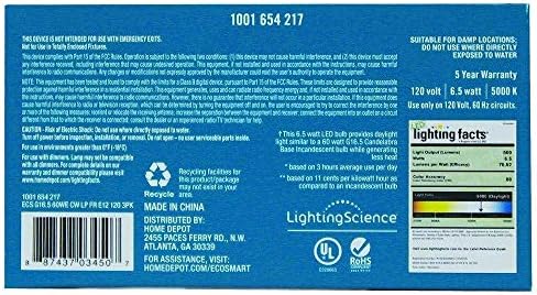 EcoSmart е 60 Вата Еквивалент led лампи с дневна светлина с регулируема яркост G16.Основание за 5 sconces свещ