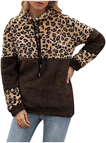 Дамски Пуловери 2023, Пуловер с дълъг ръкав, Плюшено Пуловер с Леопардовым Принтом, Яке, Пуловер, мек вълнен