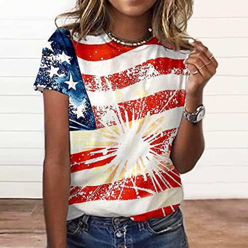 Дамски Блузи На Ден на Независимостта, Тениска С Принтом на Американското, Лятна Тениска с Патриотичен Цветен