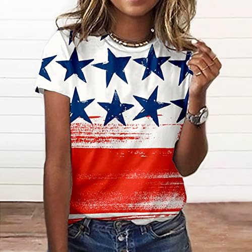 Къс ръкав за жени, Дамски тениски с Флага на САЩ за Деня на Независимостта, Лятна Ежедневни Тениска, Блуза,