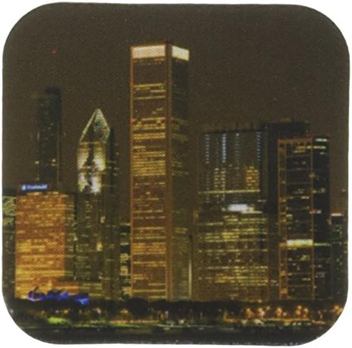 3D Панорама на нощен Чикаго, Илинойс - Us14 Dfr0127 - Дейвид Rv Фрейзър - Меки подложки, комплект от 8 (CST_90191_2)