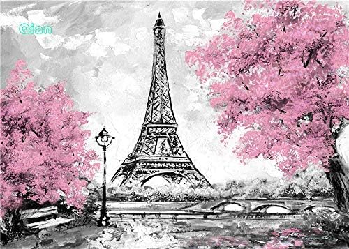 Циен 8x6 фута Розови Цветя, Дървета Айфеловата Кула Фон За Снимки Сив Париж Снимка Детски Душ Принцеса Рожден
