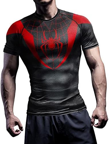 Мъжки Компресиране Риза с Къс Ръкав, Тренировочная Тениска с 3D Принтом, Спортен Фитнес Зала, Стръмни Суха Топ