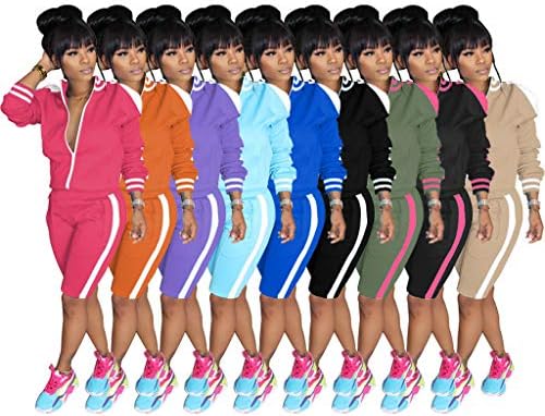 Дамски Спортни костюми Choichic за бягане - Комплект Спортни Костюми, Блузи с цип, Hoody + Широки Панталони