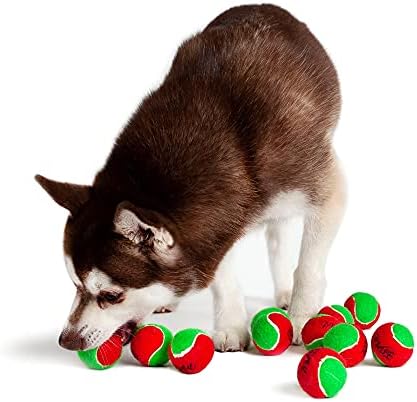 Тенис топки Midlee 1,5 Mini Squeaker за коледни Кученца - Червена /Зелена опаковка от 12 броя