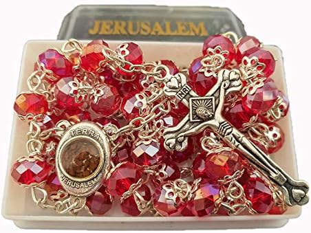 Иерусалимские Червени Кристални Мъниста Католически Броеници Колие в кутия за Подарък