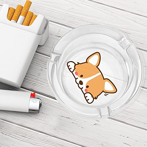 Сладко Куче Corgi Кръгли Стъклени Пепелници Титуляр за Портсигара Скъпа за Пушачи Пепелник