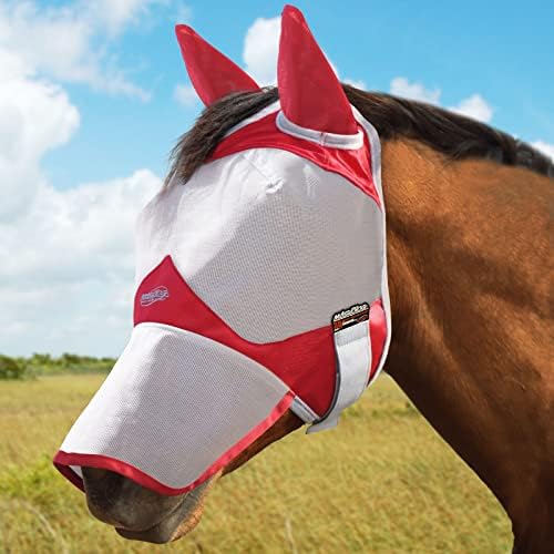 Маска Maskology Horse Fly Маска с Дълъг Нос и Уши за защита от ултравиолетови лъчи за коня Червен Цвят в Пълен