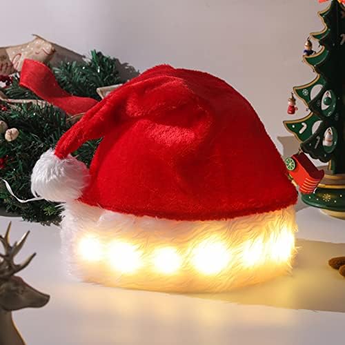 5d95tx Светещ шапка на Дядо Коледа, шапка на Дядо Коледа за възрастни, коледна празнична шапка Унисекс, кадифе