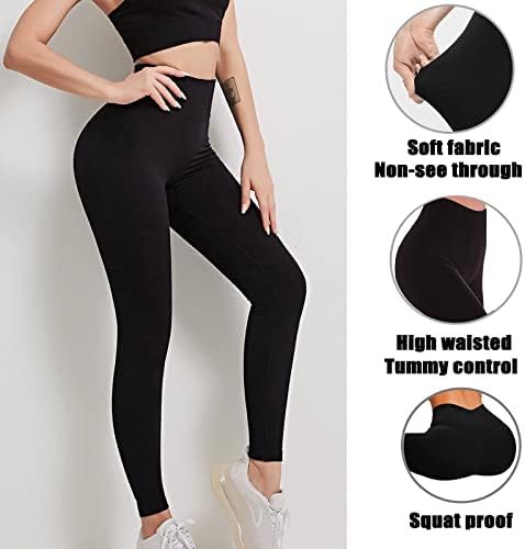 Дамски Гамаши с висока талия в опаковка-Черни Меки Активни Спортни Панталони за Йога с контрол на корема и Висока