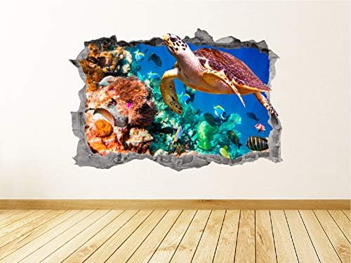 В Морето Стикер на стената Изкуство Разби 3D графика Морска Костенурка Животно Стикер На Стената Стенен Плакат