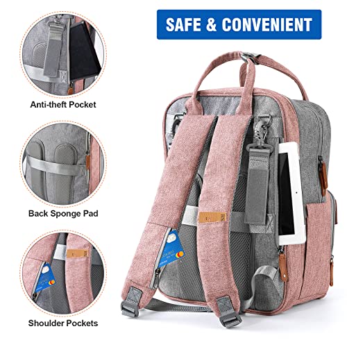 Чанта-раница за памперси Розов цвят, Голяма чанта за памперси за 2 деца или Близнаци, която може да бъде увеличена