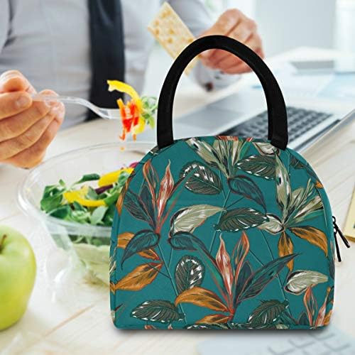 Случайна чанта за обяд Дамски - Тропически Цветни Листа и Цветя, Големи Запечатани Торби за Обяд с плечевыми