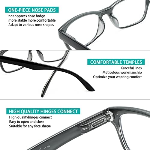 Очила за четене SIGVAN, 5 опаковки, блокиране на Синя светлина, Качествени очила с Пружинным тръба на шарнирна