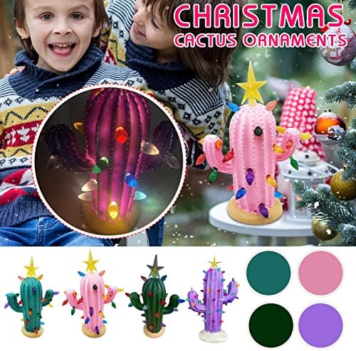 Декор Елхи от Кактус Ke1Clo с Разноцветни Гирлянди, Ретро Декор Коледен Кактус от Смола, Зажгите Коледен Кактус