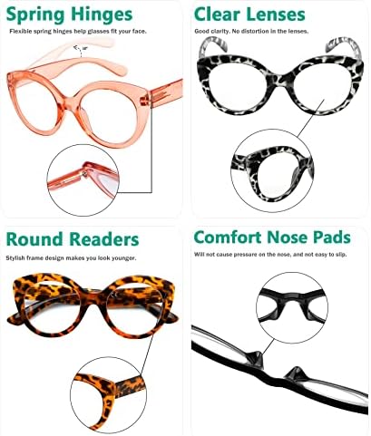 Eyekepper, 4 опаковане на Кръгли очила за четене за жени, Ридеры в голяма рамка, +4,00
