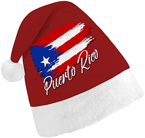 Реколта Коледна Шапка с Флага Пуерто-Рико, Шапка на Дядо Коледа за Възрастни Унисекс, Комфортна Класическа Коледна