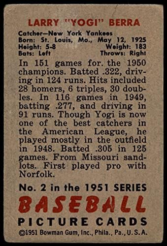 1951 Боуман 2 Йога Берра Ню Йорк Янкис (Бейзболна картичка) ЛОШ Янкис