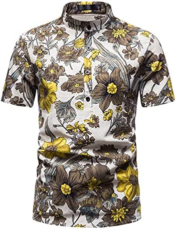 Мъжки Цветна Риза С Къс Ръкав, Ежедневни Хавайска Риза с Копчета С Флорални Принтом, Лека Блуза С Ревери, Върхове