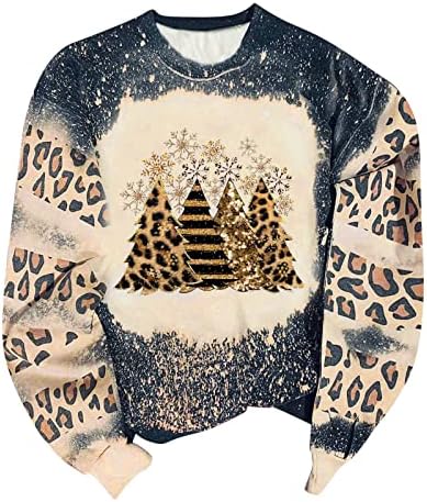 Коледна Мода Свободна Hoody, Женски Случайни Пуловер с дълъг ръкав, Отгоре с кръгло деколте и Леопардовым Принтом,