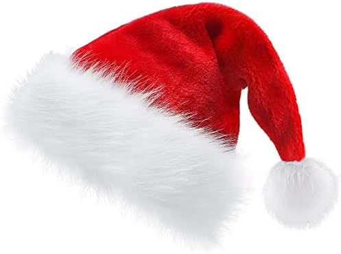 Framendino, Червени Коледни Шапки, Кадифе Шапка на Дядо Коледа, Коледна Празнична Шапка за Възрастни Унисекс,